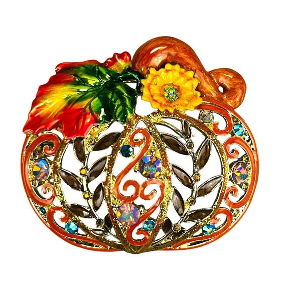 Kirks Folly Harvest Pumpkin Brooch Pin NO Enhancer Gold Tone Autumn Fall - Picture 2 of 9